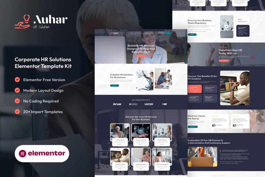 Auhar – Corporate HR Solutions Website Template for WordPress Elementor