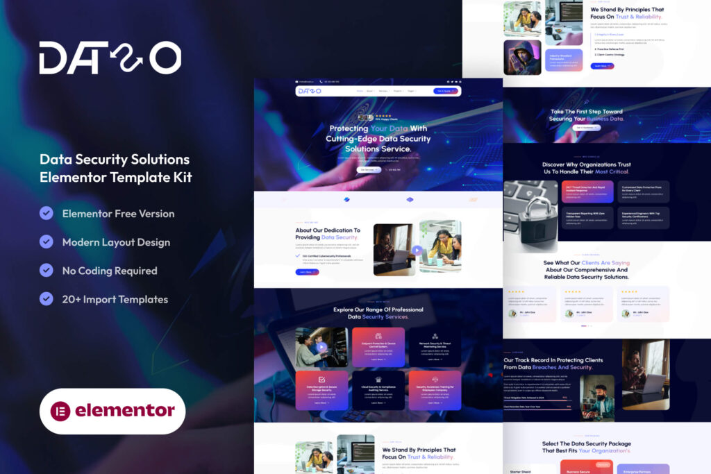 Dataso – Data Security Solutions Website Template for WordPress Elementor