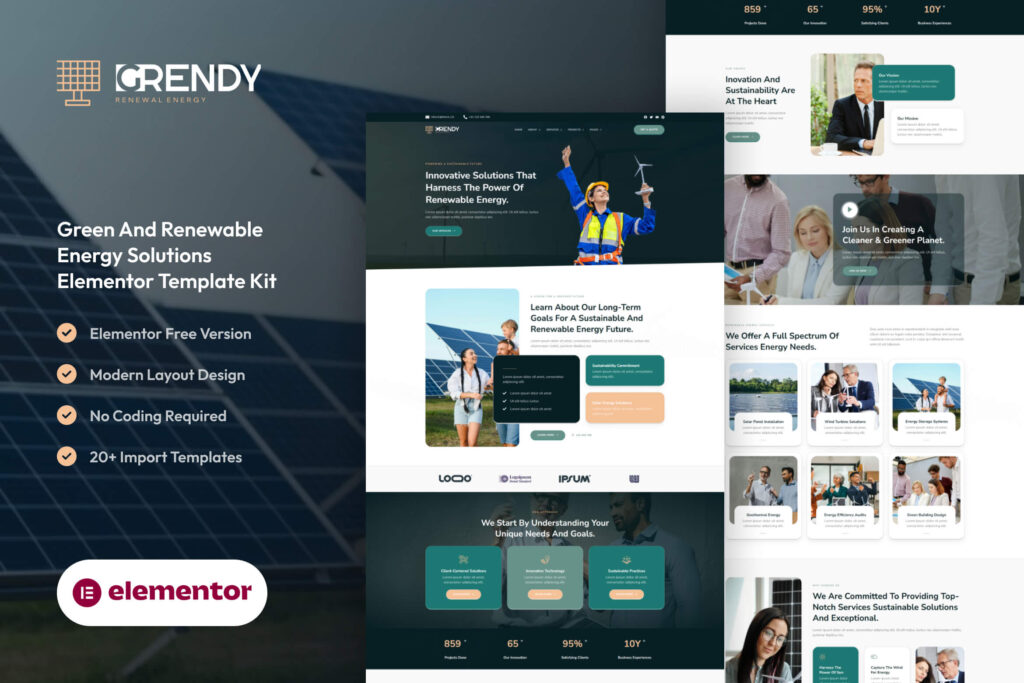 Grendy – Green & Renewable Energy Solutions Website Template for WordPress Elementor