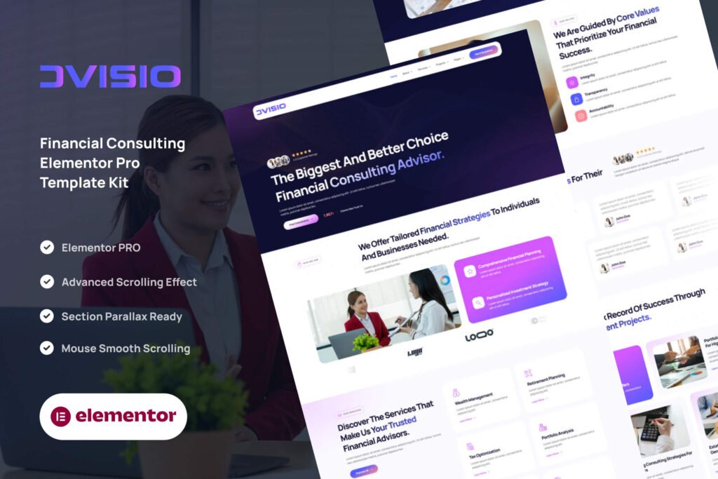 Advisio – Financial Consulting Services Website Template for WordPress Elementor