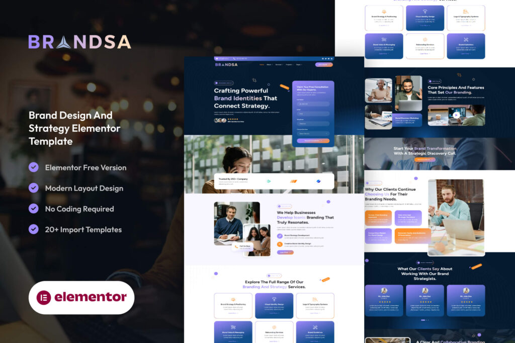 Brandsa – Brand Design And Strategy Website Template for WordPress Elementor