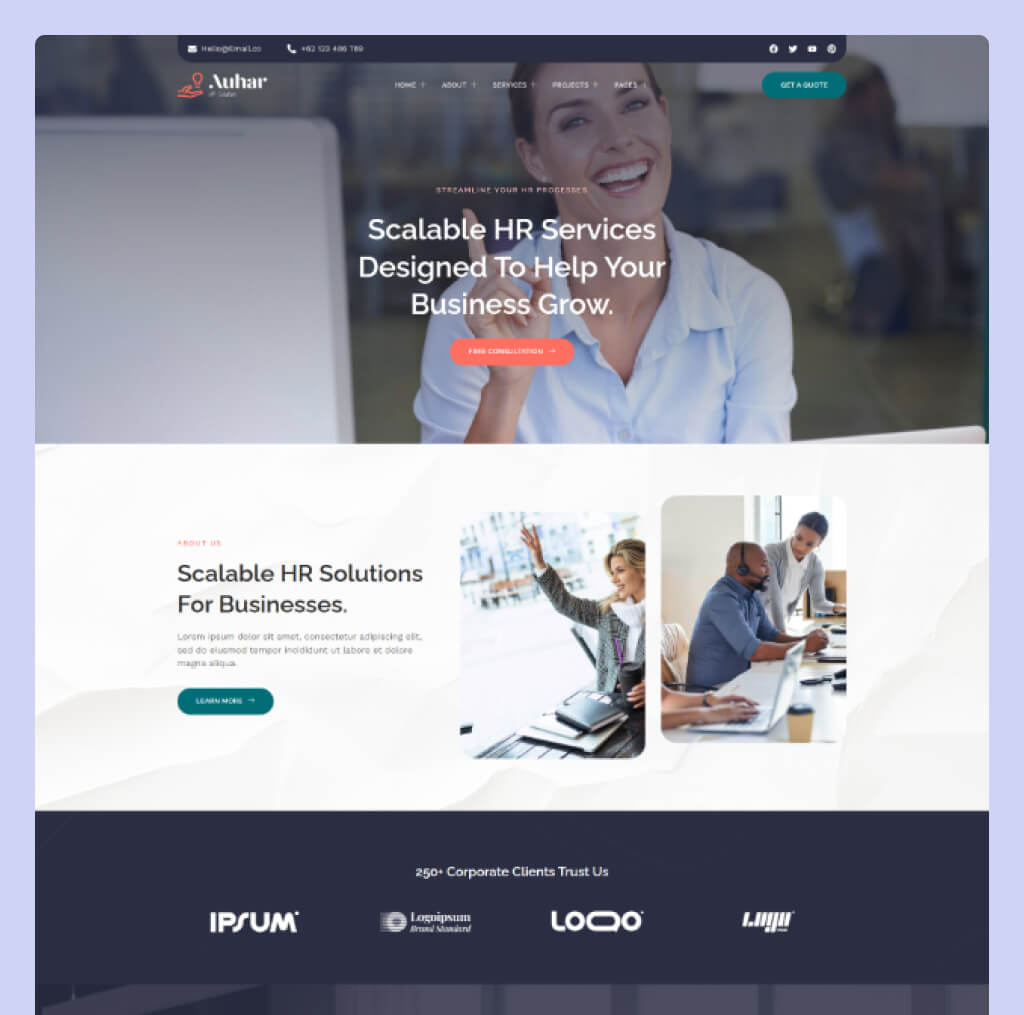 HR Consulting Website Template for WordPress Elementor – Auhar
