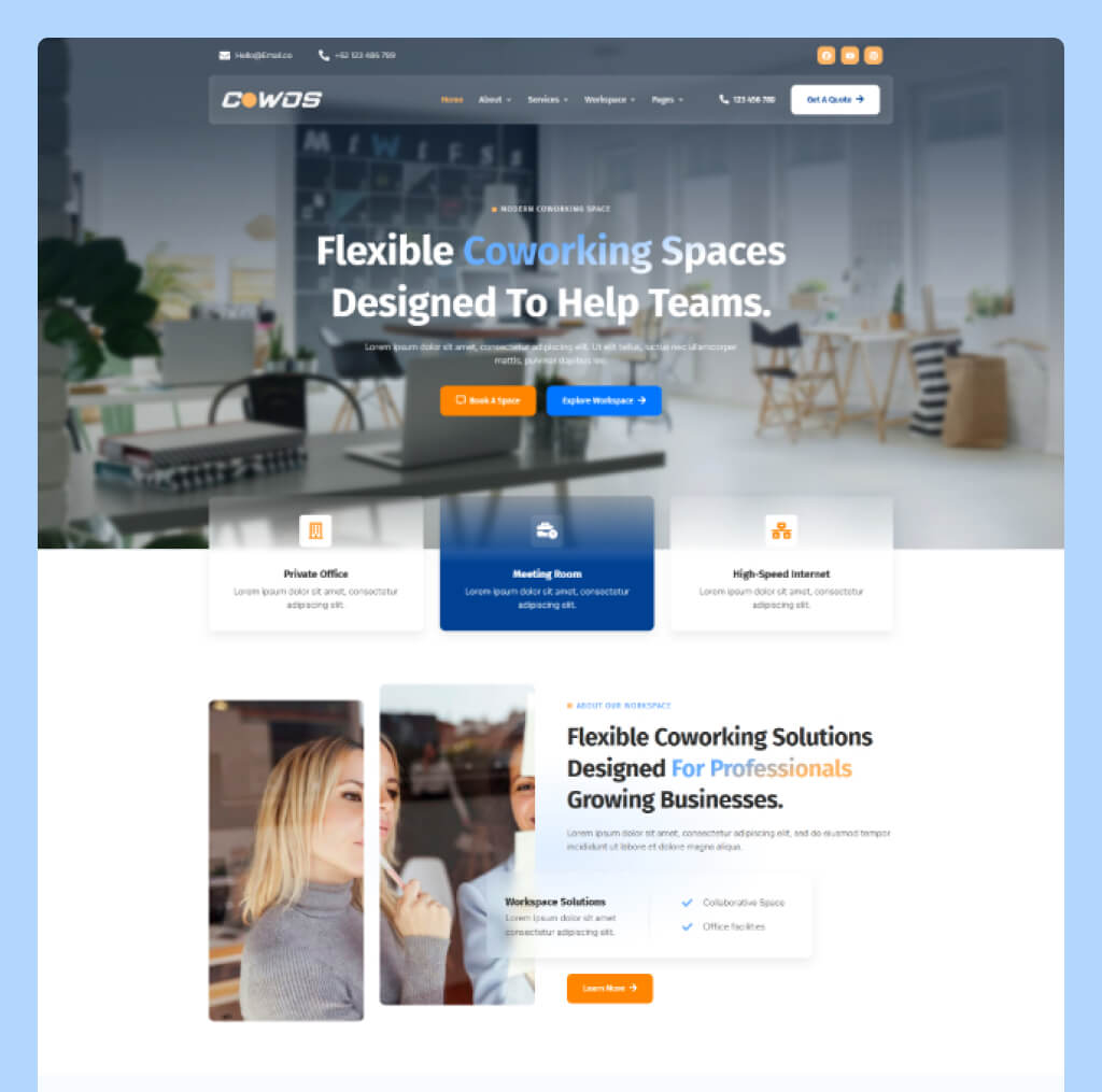 Coworking Space Website Template for WordPress Elementor – Cowos