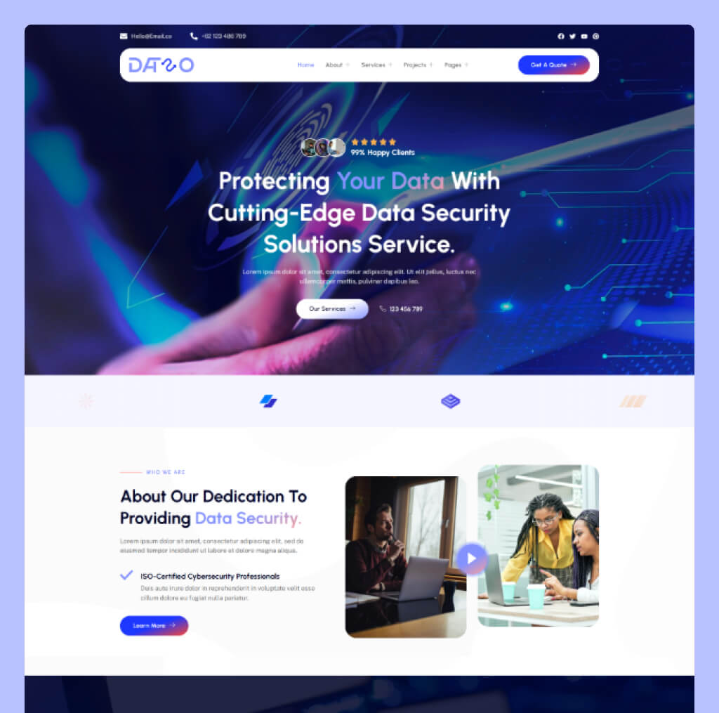 Cyber Security Website Template for WordPress Elementor – Dataso