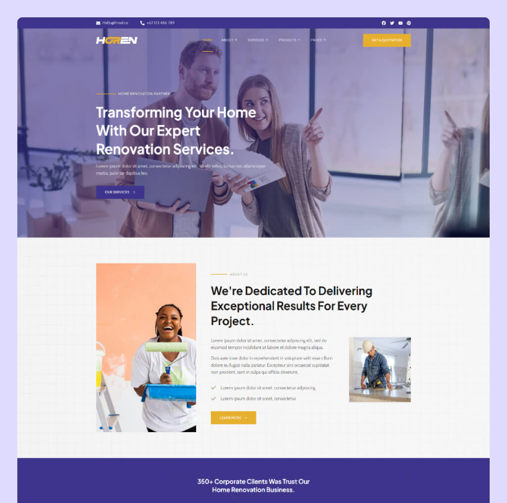 Home Renovation Website Template for WordPress Elementor – Horen