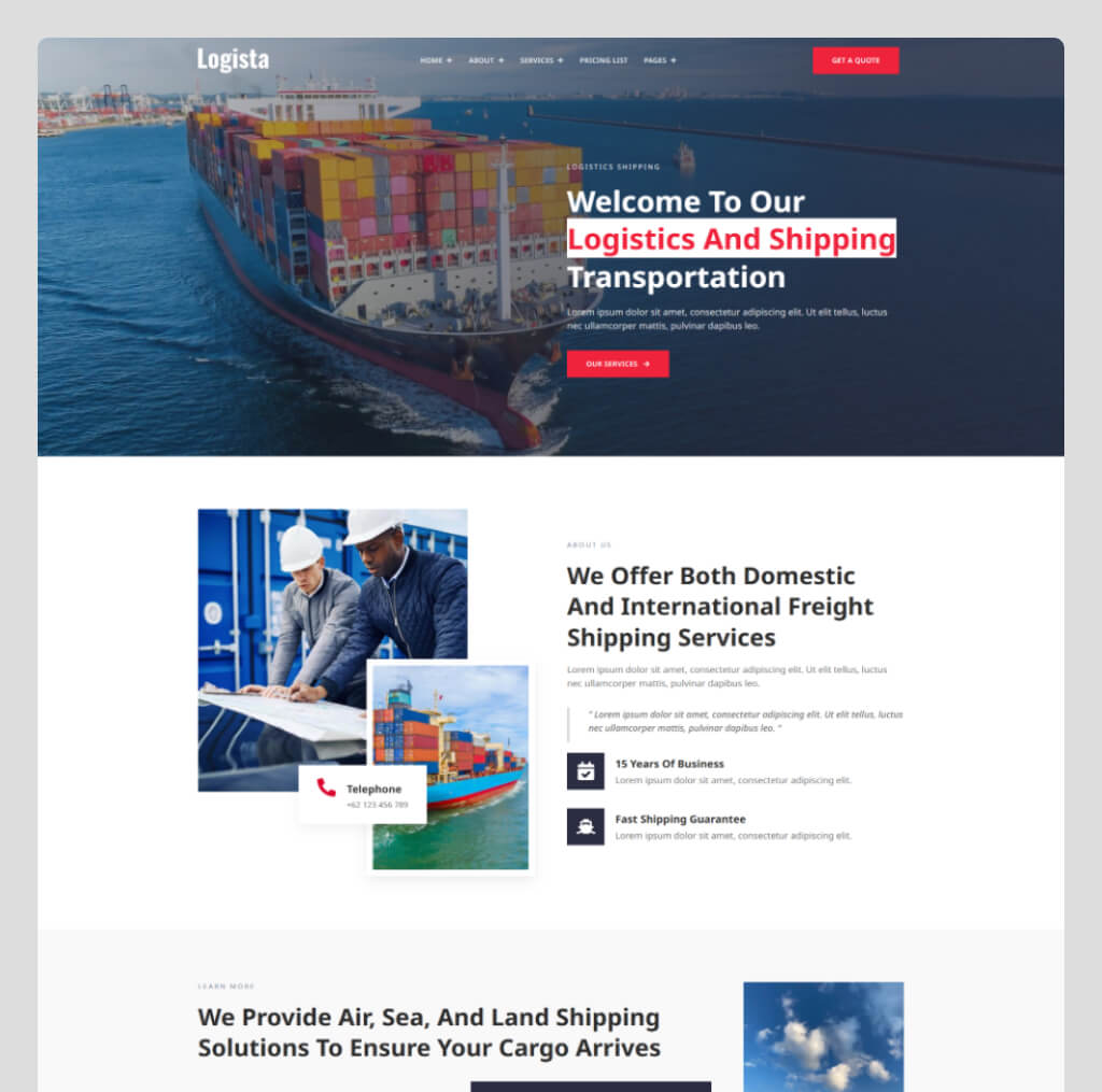 Logistics Website Template for WordPress Elementor – Logista
