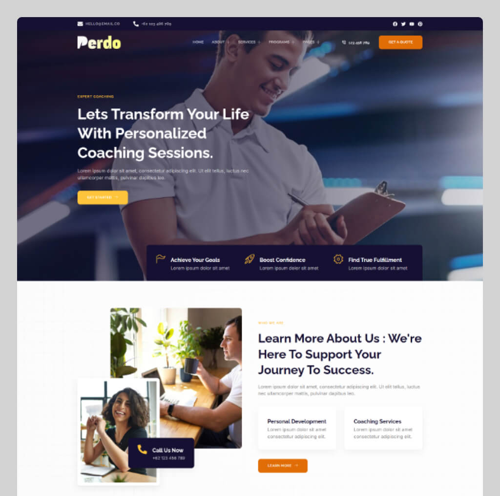 Coaching Website Template for WordPress Elementor – Perdo
