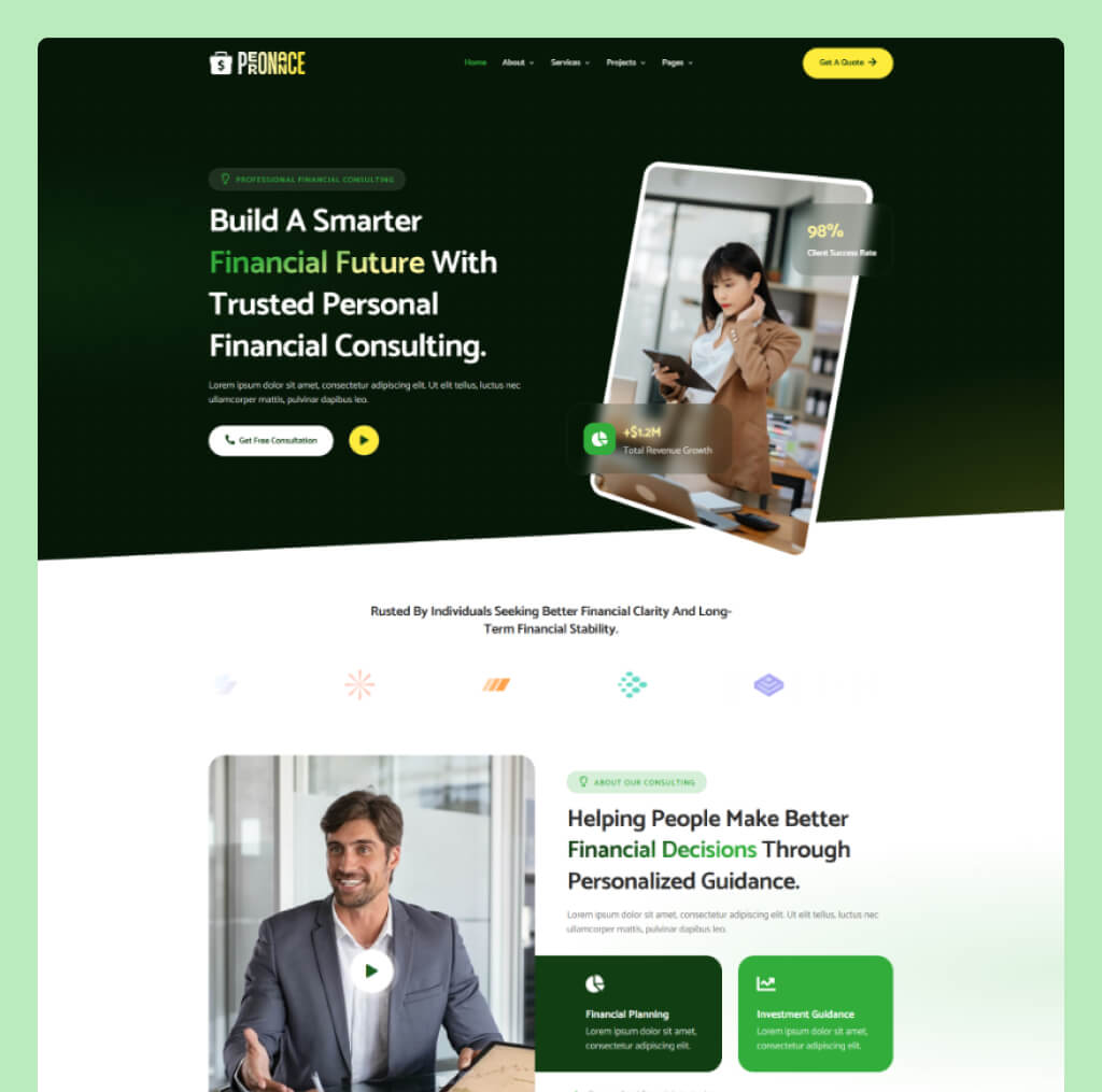 Personal Finance Website Template for WordPress Elementor – Peronance