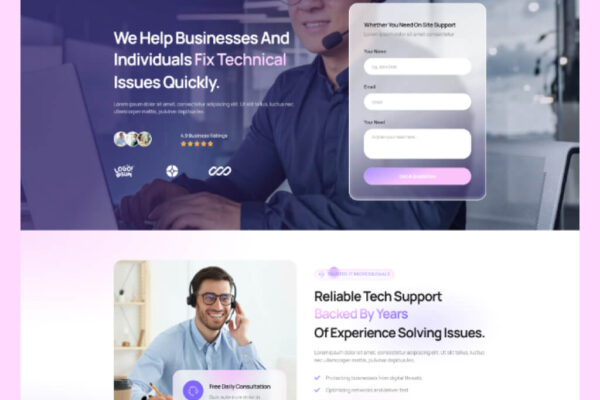 Tech Support Website Template for WordPress Elementor – Tehesu