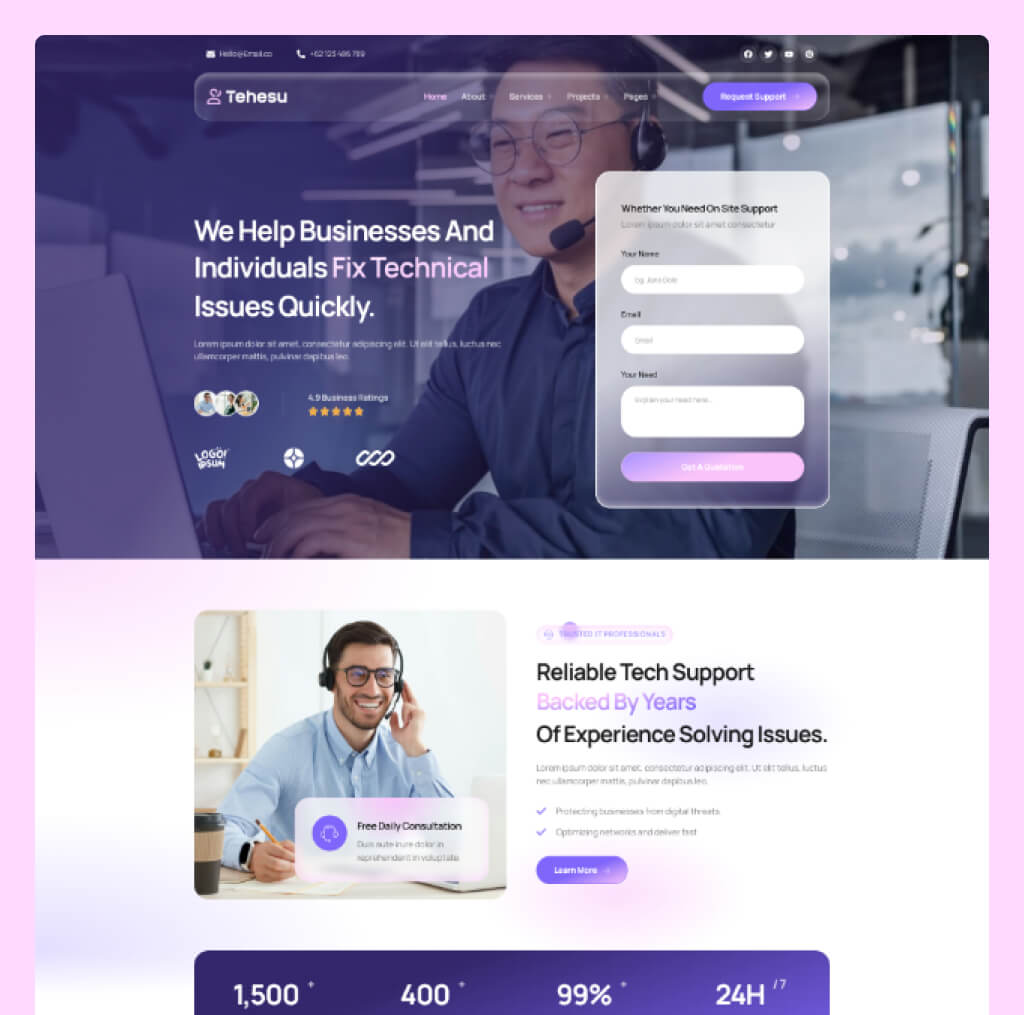 Tech Support Website Template for WordPress Elementor – Tehesu